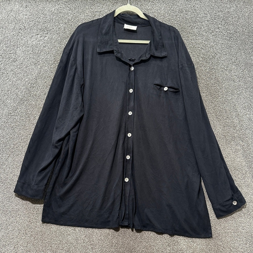 VTG Soft Surroundings Black Faux Suede Button Shirt‎ 2X Minimalist Dark Academia